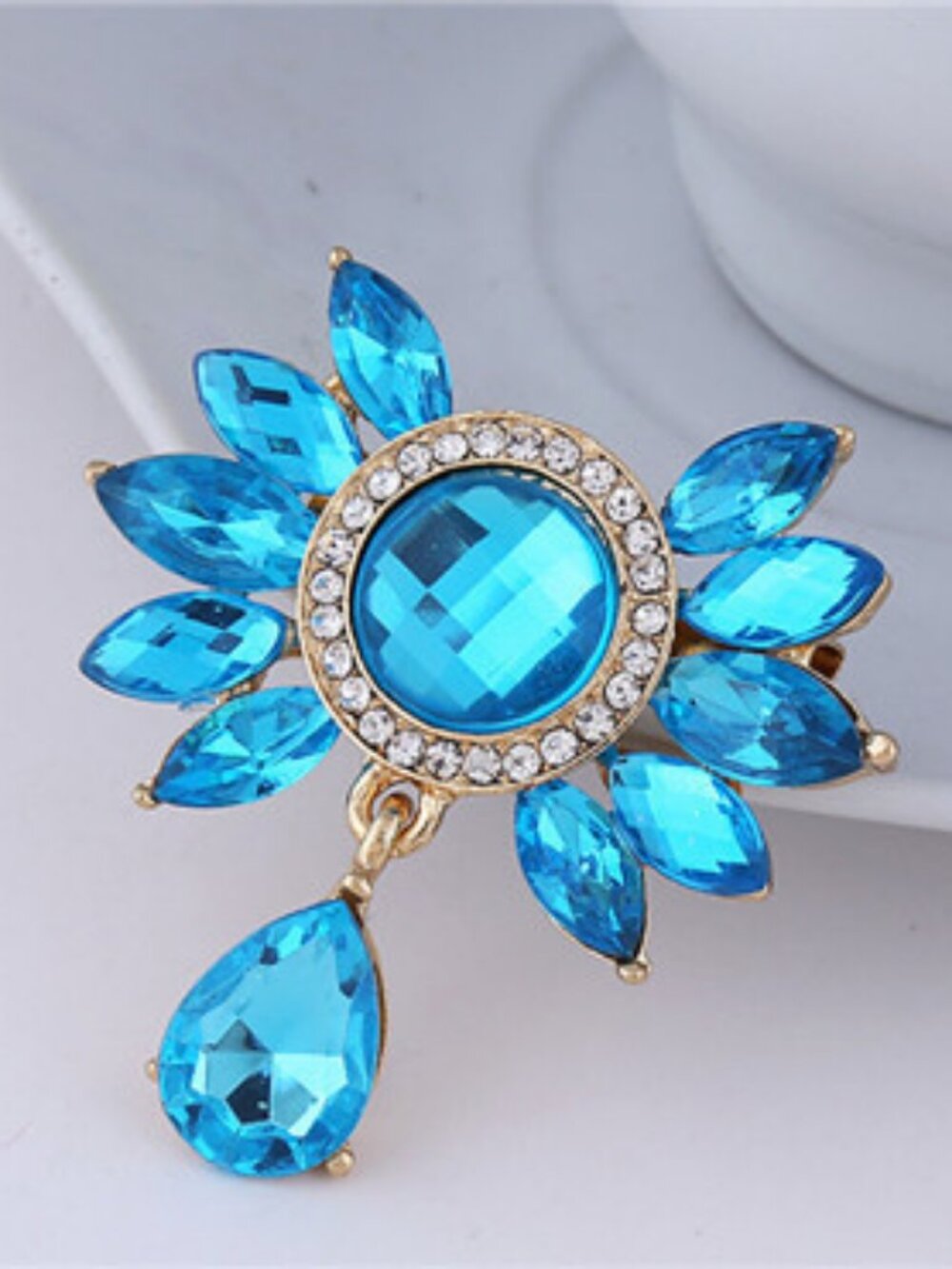Blue Crystal Fashion Bow Tie Hijab Pin Bridal Brooch